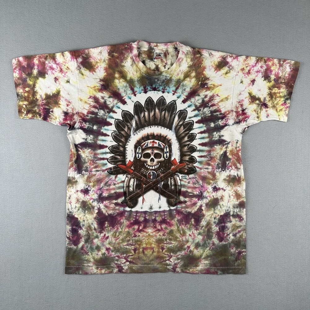 Vtg 1993 Grateful Dead Shirt Men's XL Multicolor Tie Dye Native American Skull